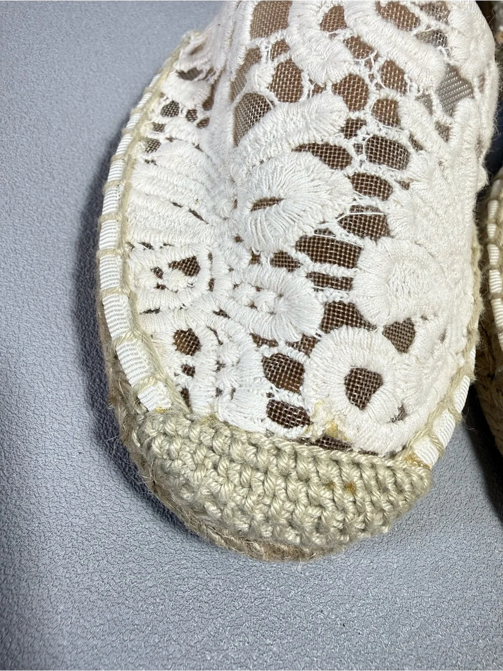 MAYPOL Anthropologie Cream Crochet Lace Ankle Tie Espadrille Flats